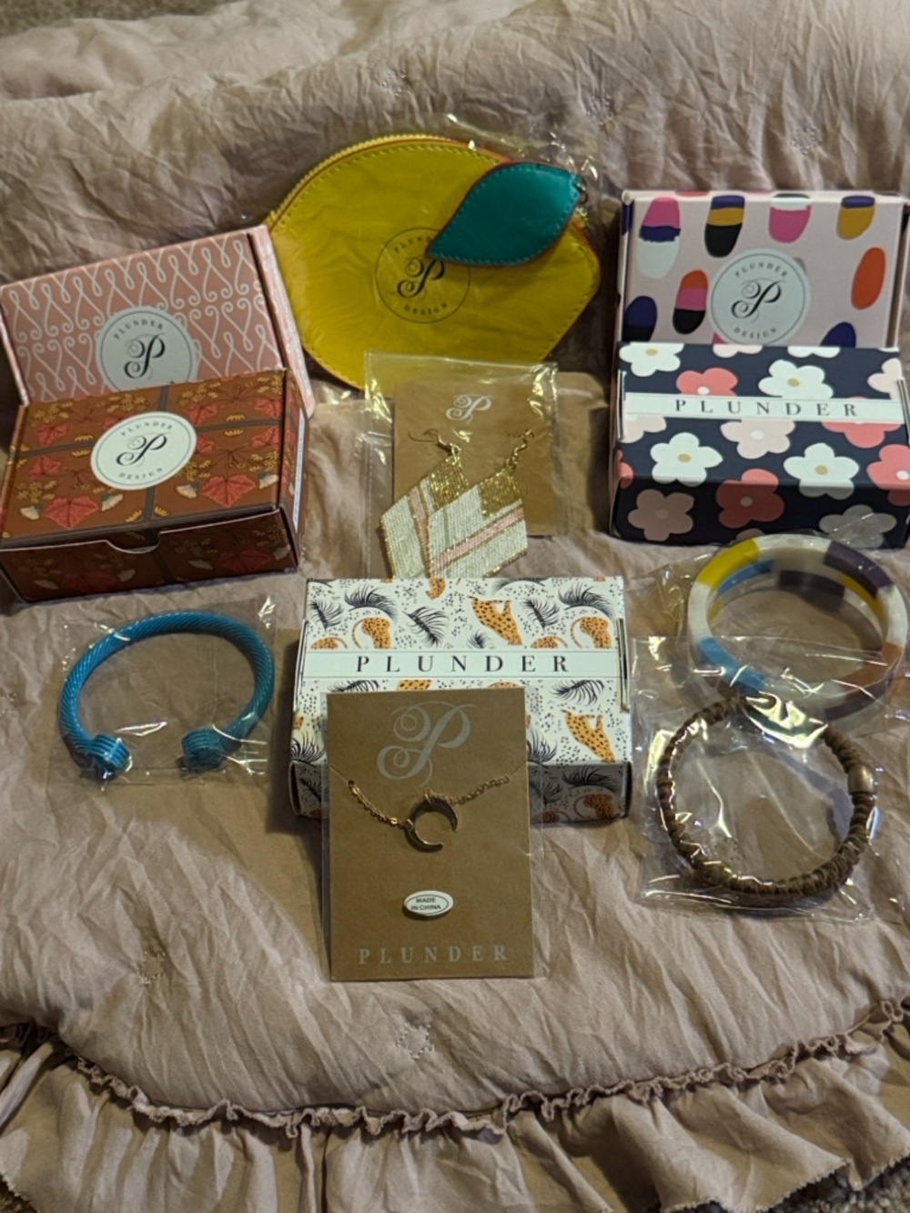 Plunder Yellow Lemon zip pouch with 10 pieces of jewelry bundle.